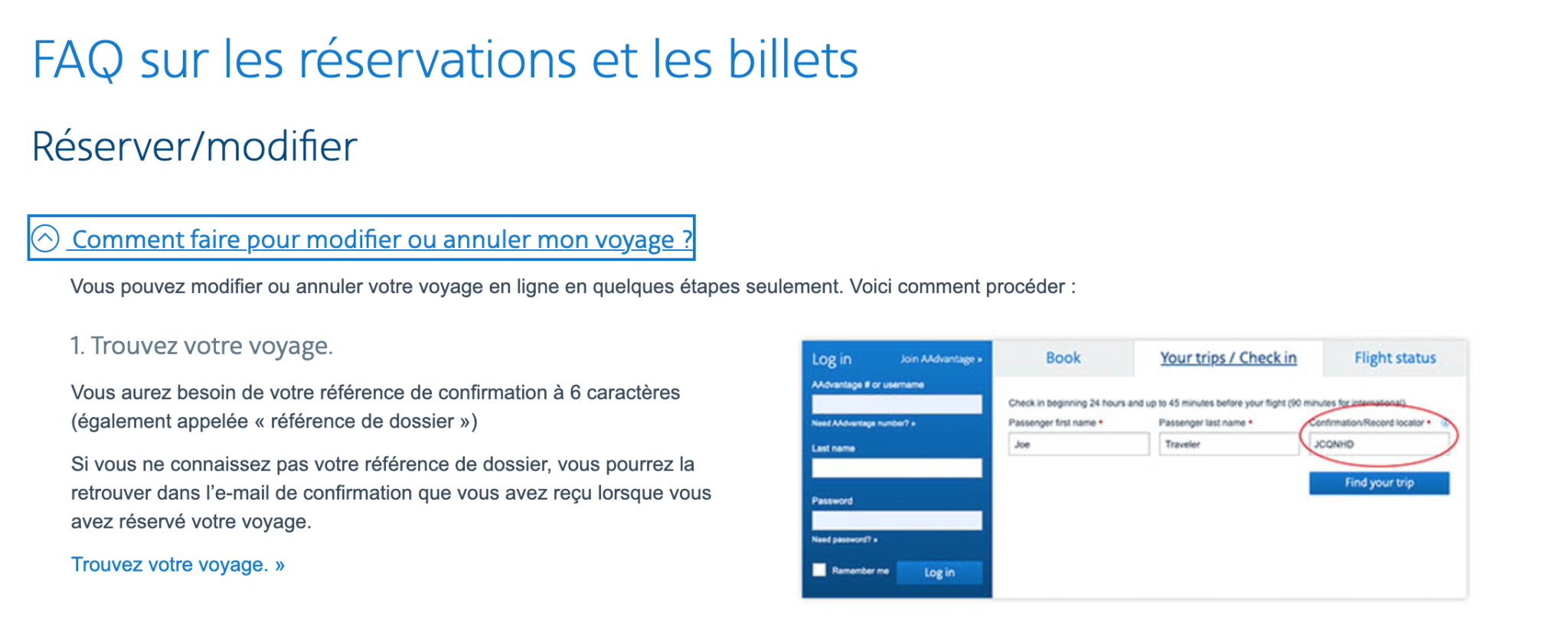 American Airlines Comment modifier mon Billet / Réservation